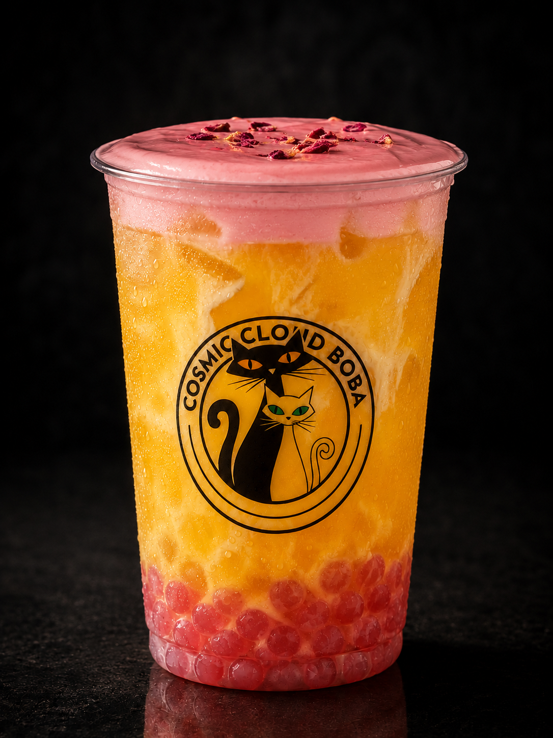 Pineapple yuzu tea with a rose milk cap